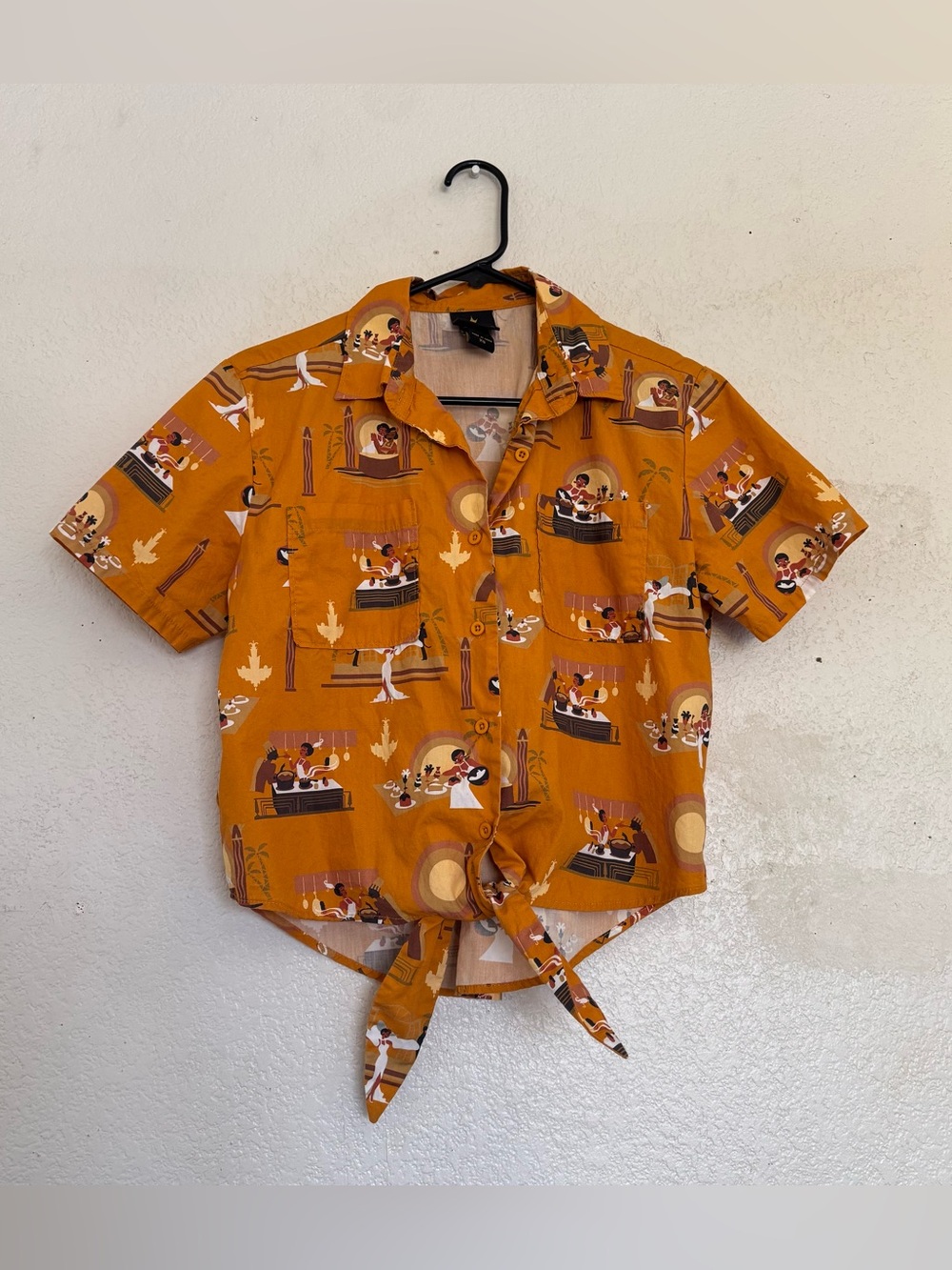 Disneys Princess and The Frog Tiana’s Palace Allover Print Tie Front Top
